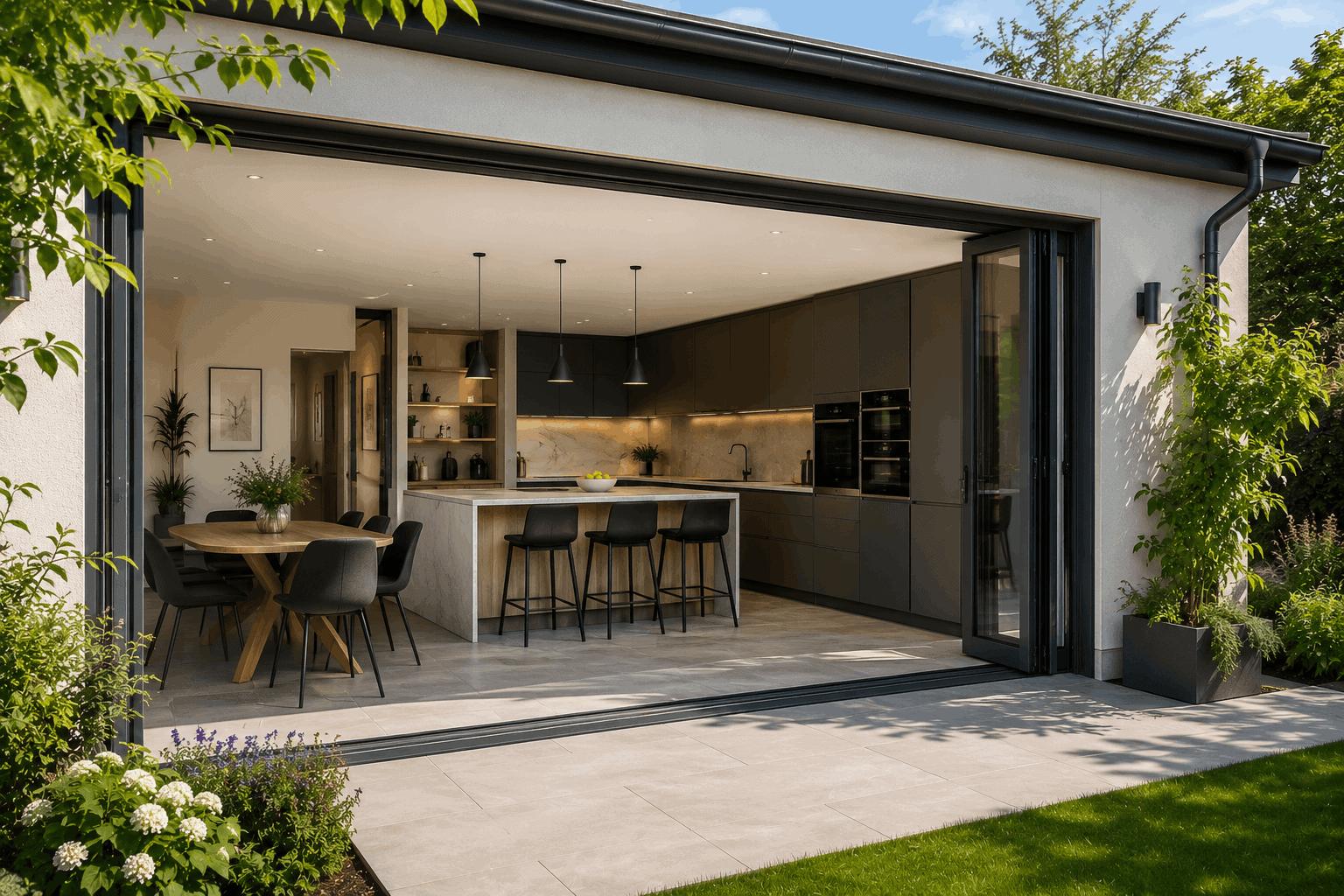 Extension de cuisine moderne réalisée par une entreprise de rénovation et d'extension à Strasbourg