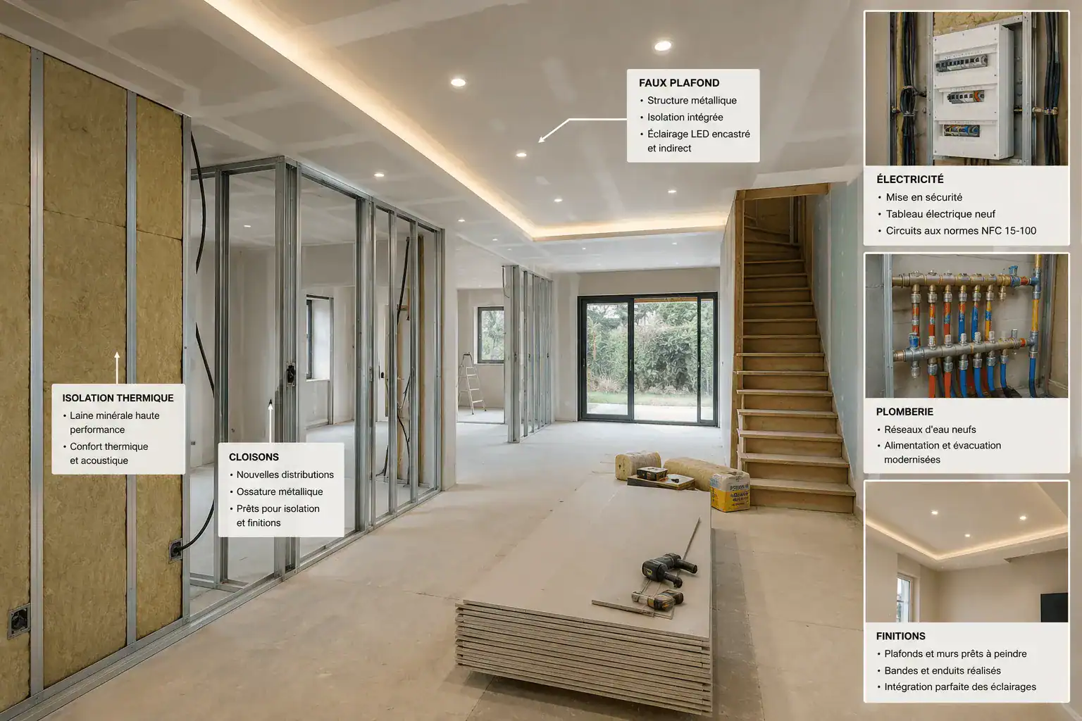 Travaux d'isolation, création de cloisons et faux plafonds dans une maison à Strasbourg