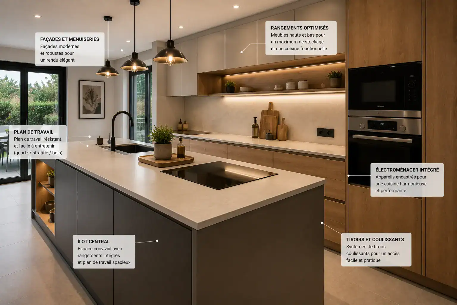 Mobilier, plan de travail et électroménager intégré pour rénovation de cuisine à Strasbourg