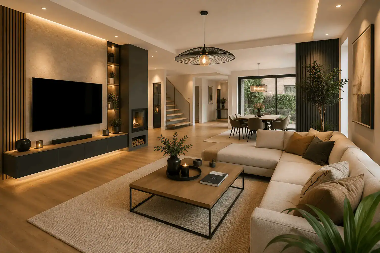 Rénovation intérieure d'une maison moderne à Strasbourg avec salon entièrement rénové