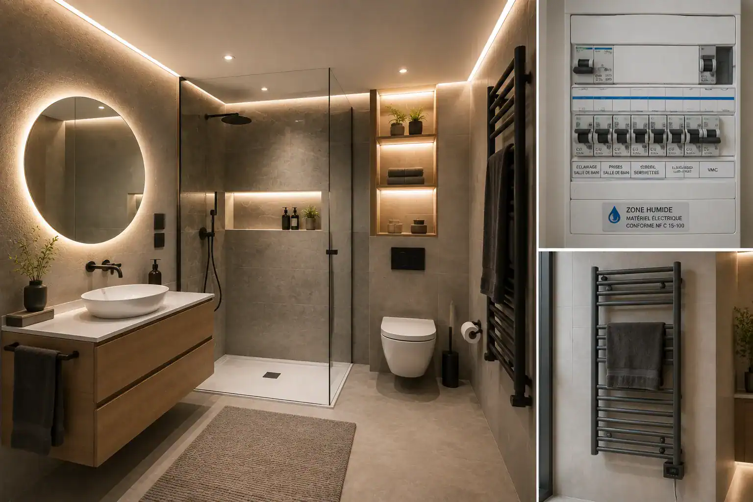 Installation électrique et éclairage d’une salle de bain rénovée à Strasbourg