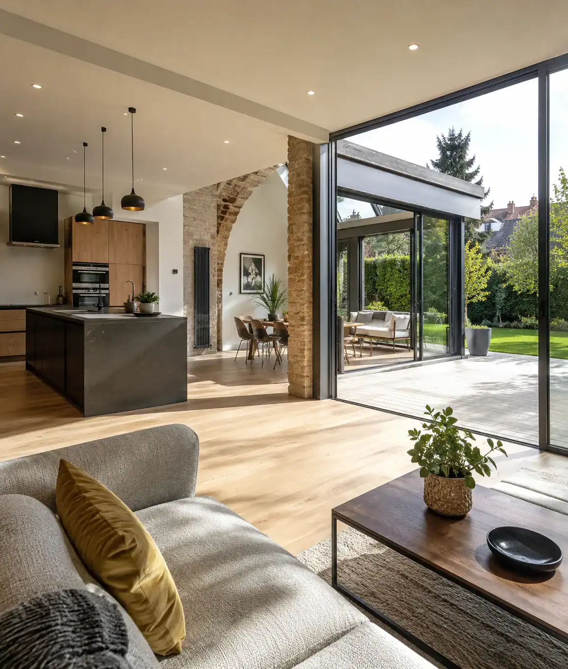 Intérieur contemporain rénové avec extension ouverte sur le jardin à Strasbourg