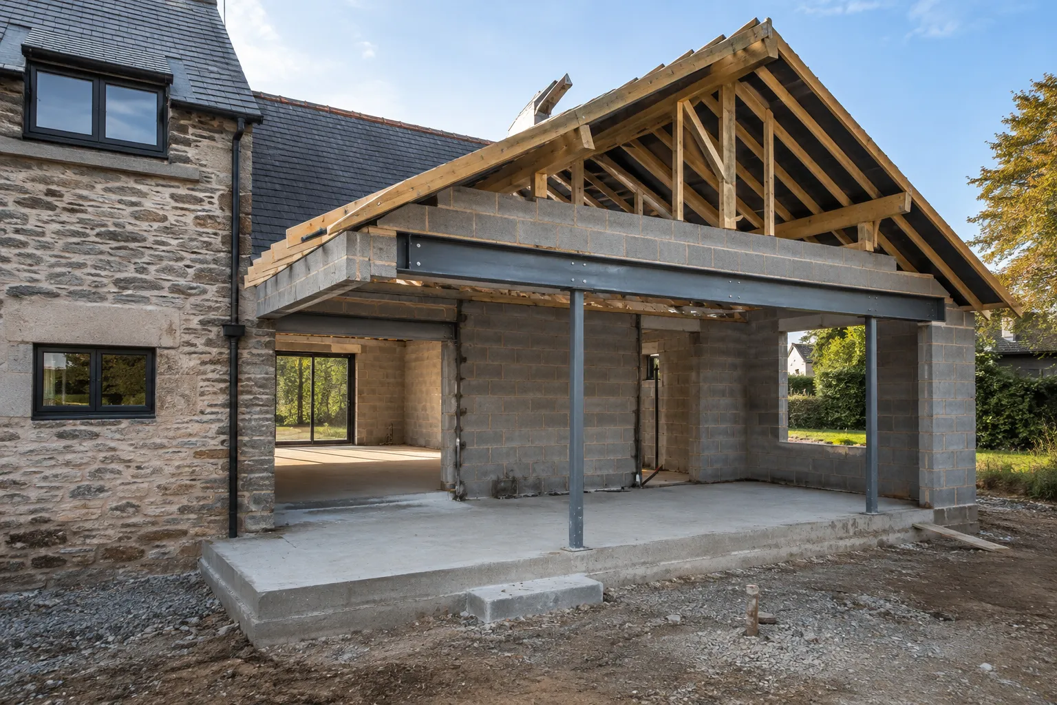 Maçonnerie et structure d'une extension de maison à Strasbourg